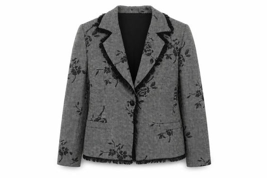 Gold by Michael H Women Grey Black Floral Blazer Jacket UK 18 Lined