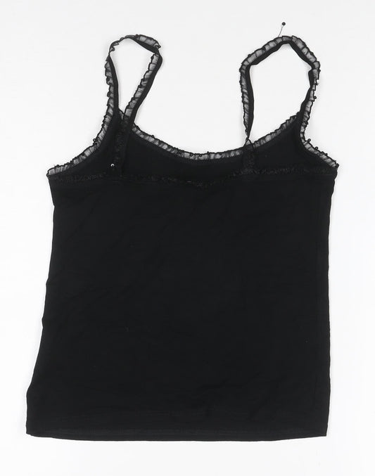 Rose Spirit Women Black Size 12 Ruffle Strap Stretch Camisole Top