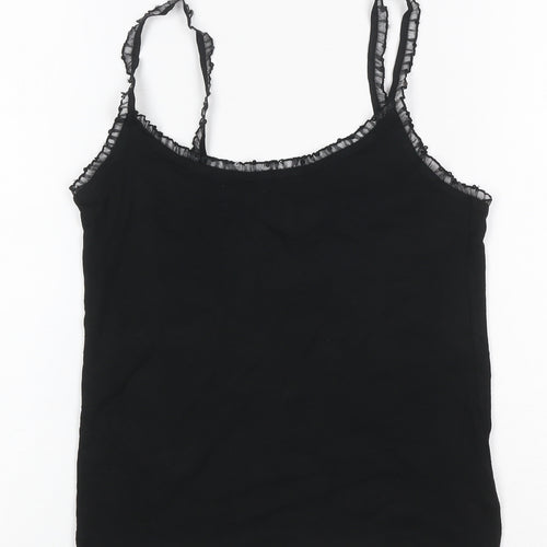 Rose Spirit Women Black Size 12 Ruffle Strap Stretch Camisole Top