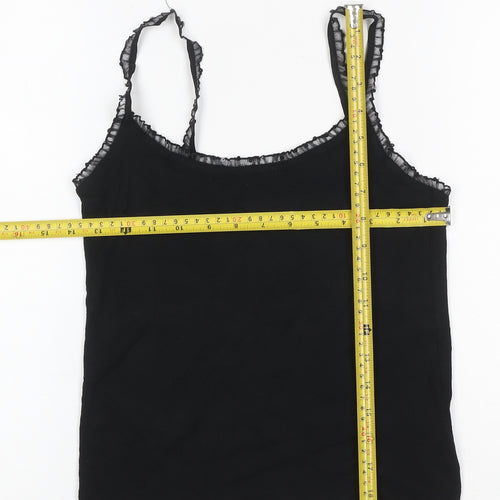 Rose Spirit Women Black Size 12 Ruffle Strap Stretch Camisole Top