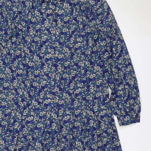 Eastex Women’s Blue Floral Midi Shirt Dress UK 14 Vintage Long Sleeve