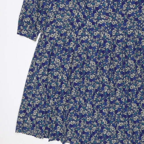 Eastex Women’s Blue Floral Midi Shirt Dress UK 14 Vintage Long Sleeve