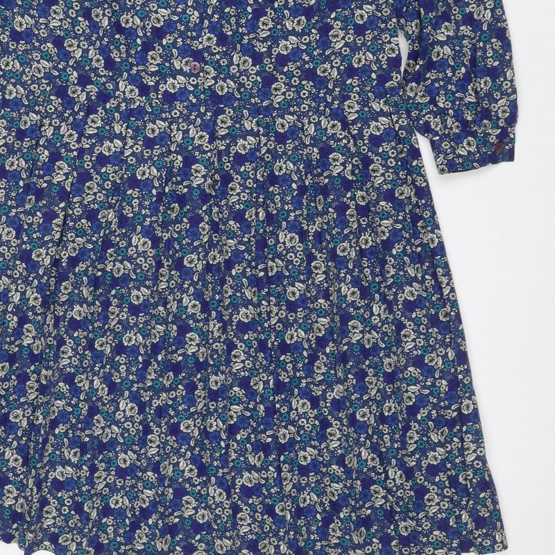 Eastex Women’s Blue Floral Midi Shirt Dress UK 14 Vintage Long Sleeve