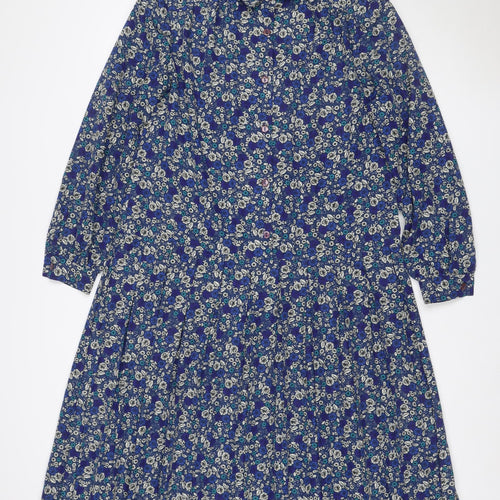 Eastex Women’s Blue Floral Midi Shirt Dress UK 14 Vintage Long Sleeve