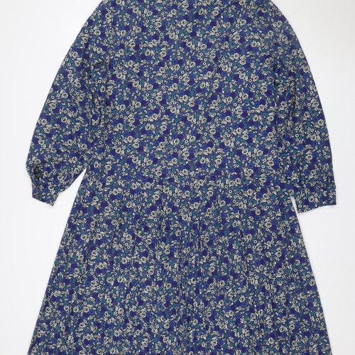 Eastex Women’s Blue Floral Midi Shirt Dress UK 14 Vintage Long Sleeve