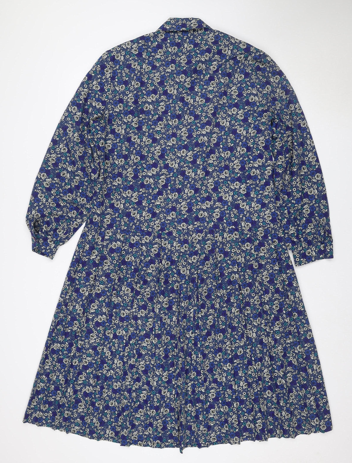 Eastex Women’s Blue Floral Midi Shirt Dress UK 14 Vintage Long Sleeve