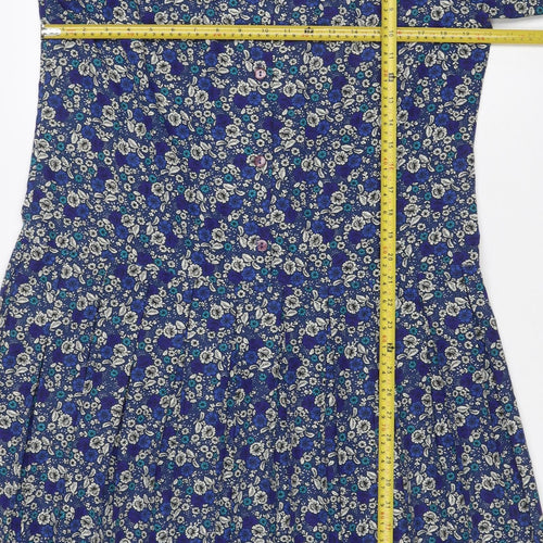 Eastex Women’s Blue Floral Midi Shirt Dress UK 14 Vintage Long Sleeve