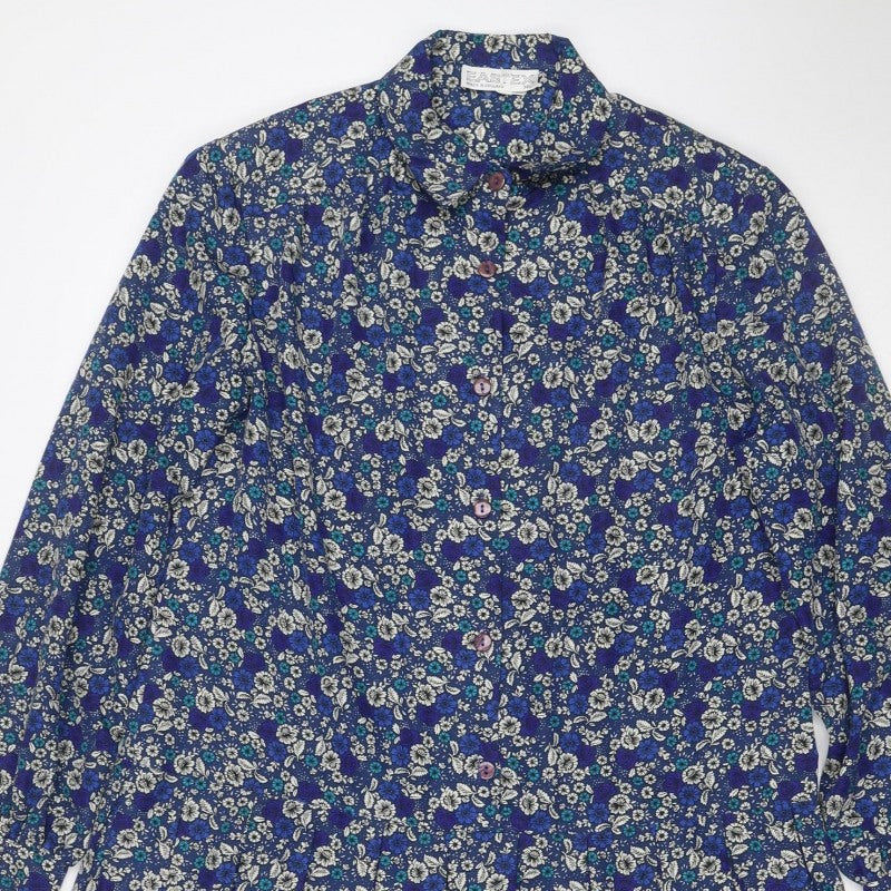 Eastex Women’s Blue Floral Midi Shirt Dress UK 14 Vintage Long Sleeve