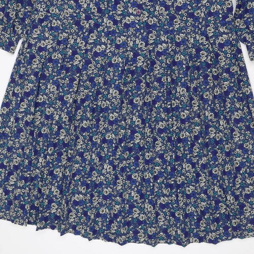Eastex Women’s Blue Floral Midi Shirt Dress UK 14 Vintage Long Sleeve
