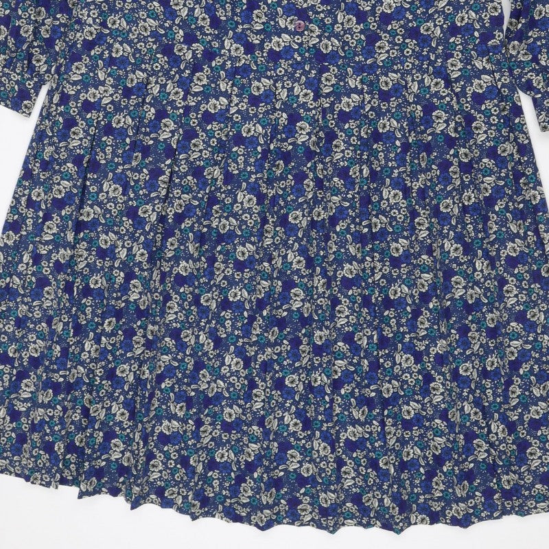 Eastex Women’s Blue Floral Midi Shirt Dress UK 14 Vintage Long Sleeve