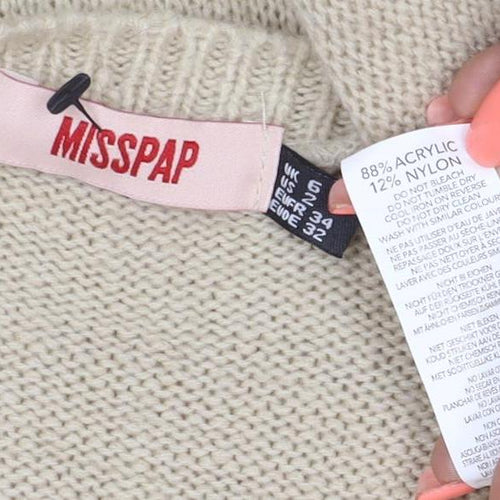 Misspap Women’s Beige UK 6 Sleeveless Round Neck Knit Jumper Vest