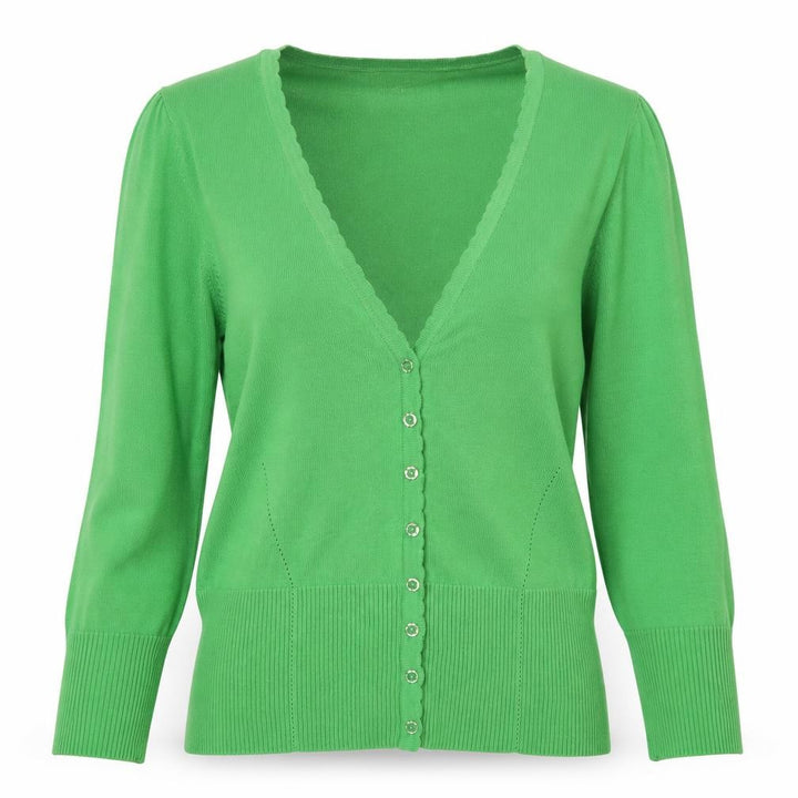 Monsoon Women Green UK 12 V-Neck Cotton Puff Sleeve Cardigan