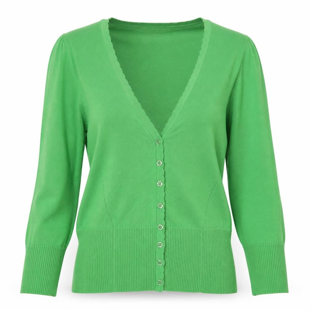 Monsoon Women Green UK 12 V-Neck Cotton Puff Sleeve Cardigan