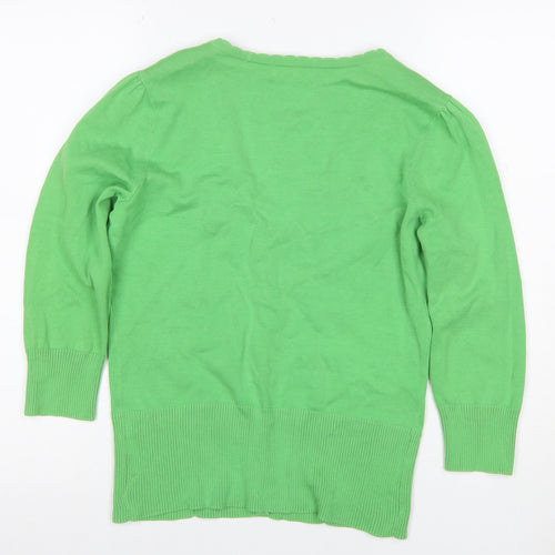 Monsoon Women Green UK 12 V-Neck Cotton Puff Sleeve Cardigan