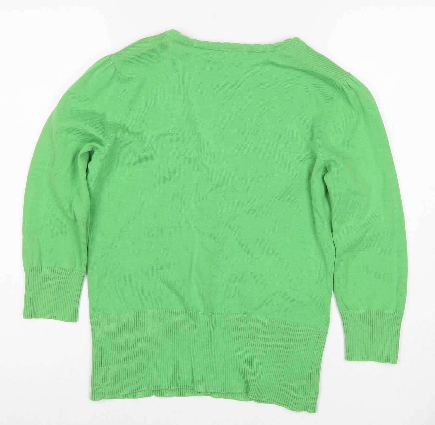 Monsoon Women Green UK 12 V-Neck Cotton Puff Sleeve Cardigan