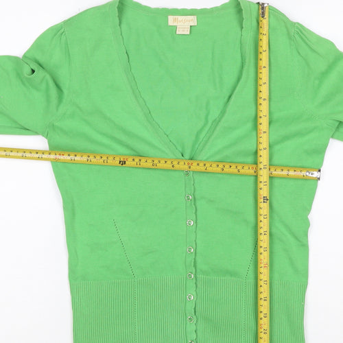 Monsoon Women Green UK 12 V-Neck Cotton Puff Sleeve Cardigan