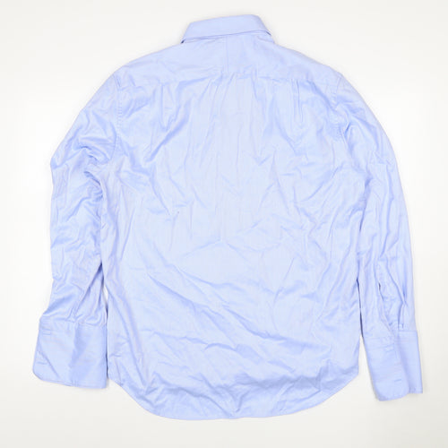 Marks and Spencer Men's Blue 16.5 Regular Fit Herringbone Cotton Shirt