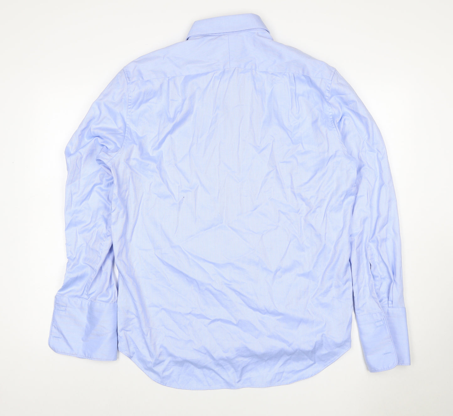 Marks and Spencer Men's Blue 16.5 Regular Fit Herringbone Cotton Shirt