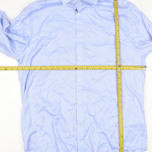 Marks and Spencer Men's Blue 16.5 Regular Fit Herringbone Cotton Shirt