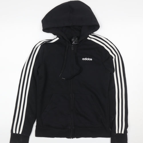 adidas Women Black UK 8 Full Zip Hooded Logo Stripe Hoodie