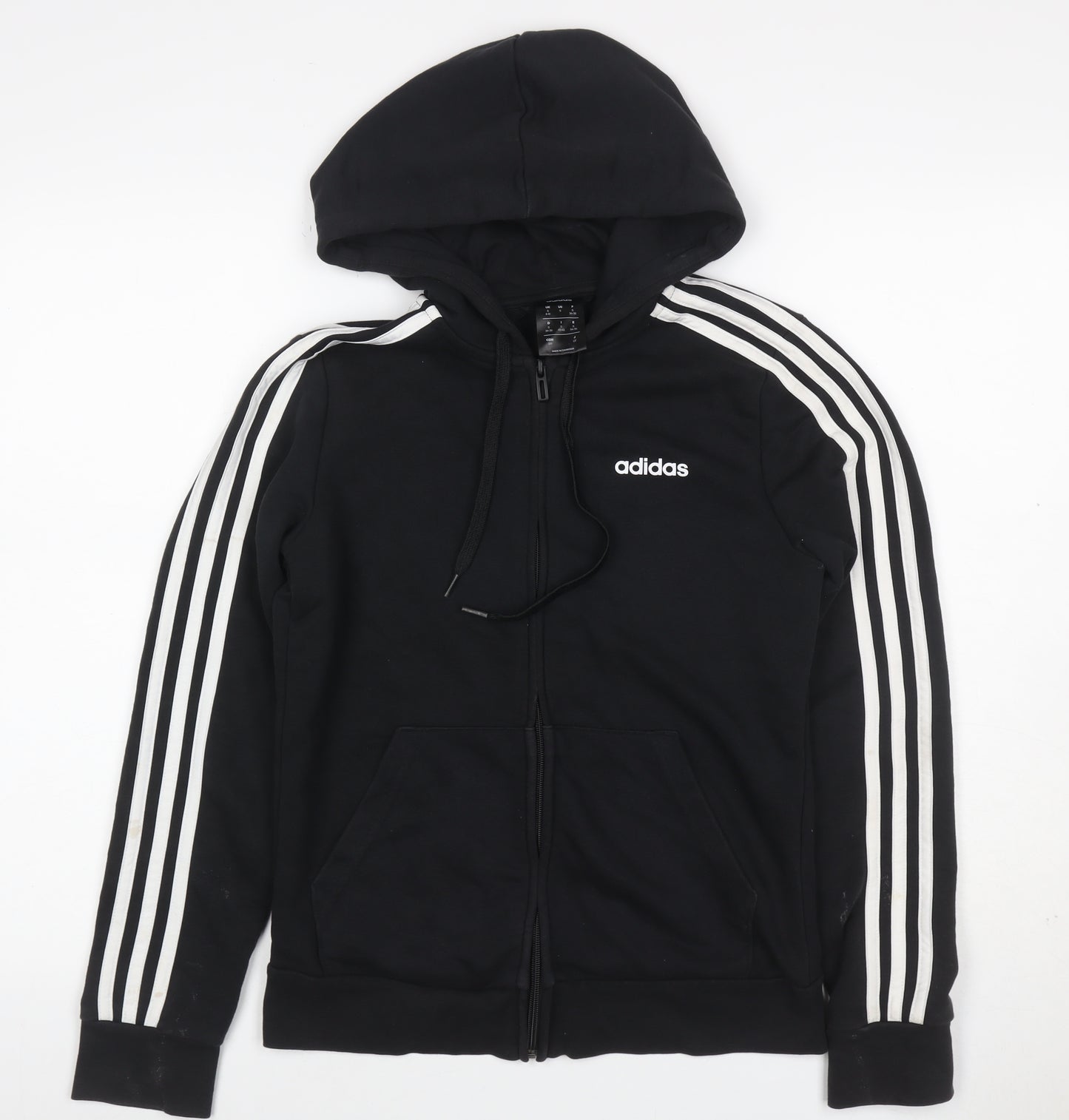 adidas Women Black UK 8 Full Zip Hooded Logo Stripe Hoodie