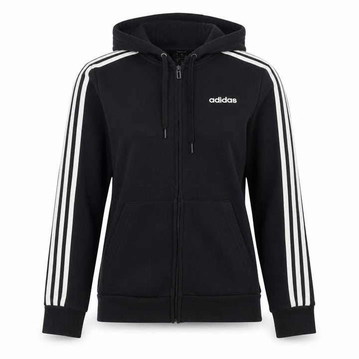 adidas Women Black UK 8 Full Zip Hooded Logo Stripe Hoodie