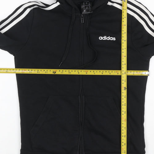 adidas Women Black UK 8 Full Zip Hooded Logo Stripe Hoodie