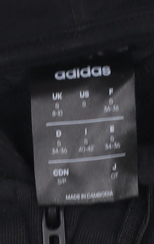adidas Women Black UK 8 Full Zip Hooded Logo Stripe Hoodie