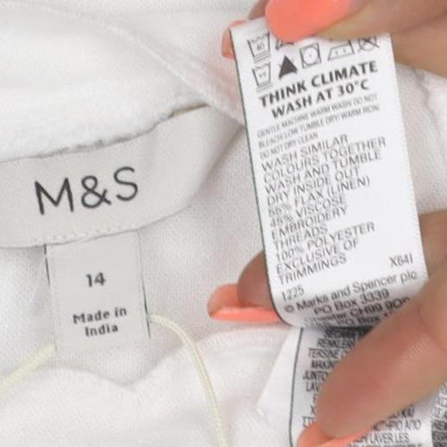 Marks and Spencer Women White UK 14 A-Line Knee Dress