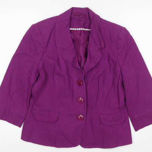 Bhs Women Purple UK 16 Petite Linen Blend 3 Button Blazer Jacket