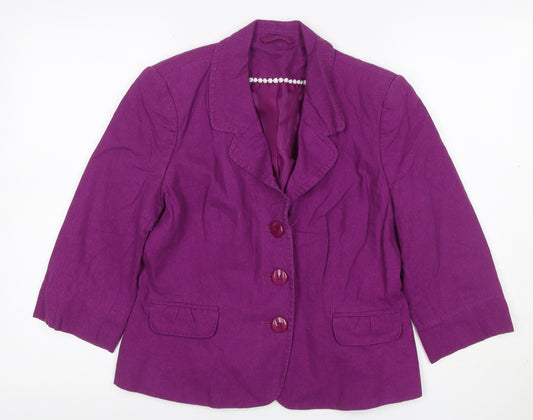 Bhs Women Purple UK 16 Petite Linen Blend 3 Button Blazer Jacket