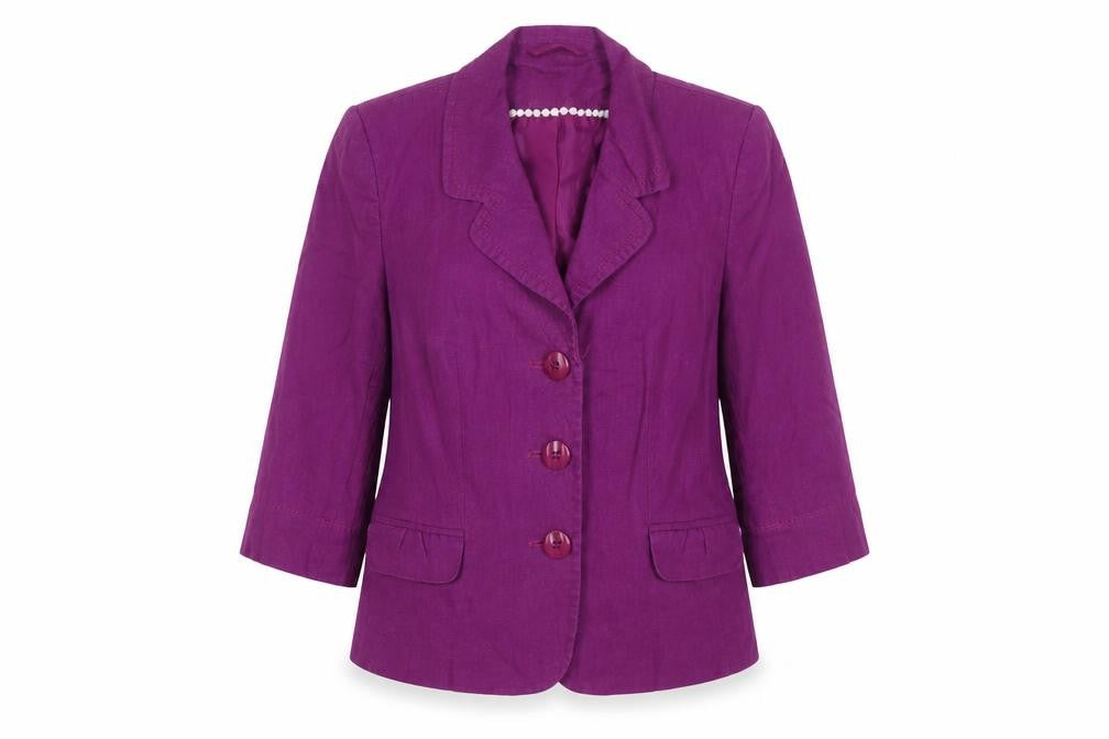 Bhs Women Purple UK 16 Petite Linen Blend 3 Button Blazer Jacket
