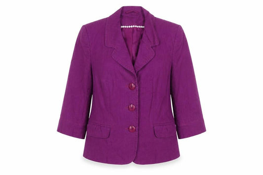 Bhs Women Purple UK 16 Petite Linen Blend 3 Button Blazer Jacket