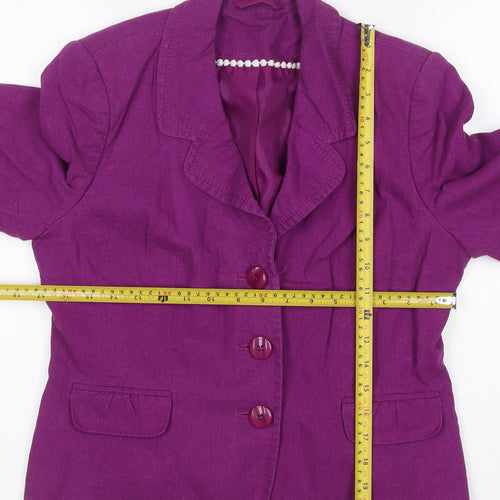 Bhs Women Purple UK 16 Petite Linen Blend 3 Button Blazer Jacket