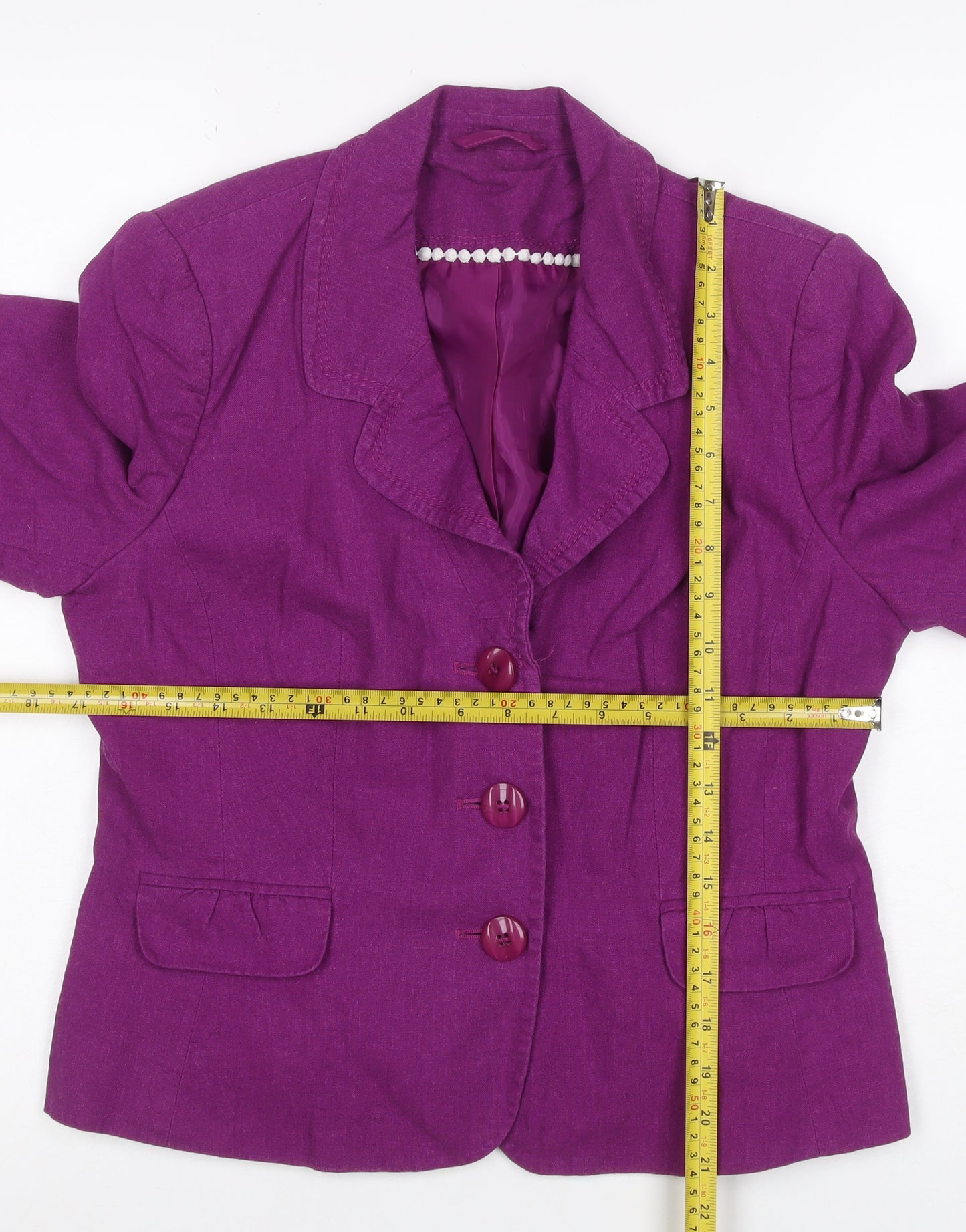 Bhs Women Purple UK 16 Petite Linen Blend 3 Button Blazer Jacket