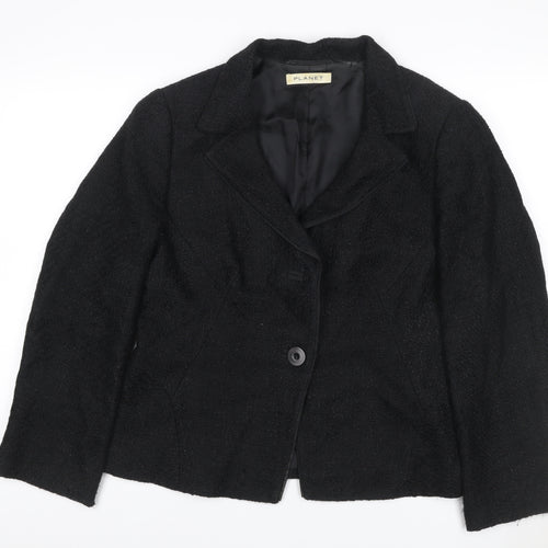 Planet Women's Black UK 16 Textured Bouclé Lined Single Button Blazer
