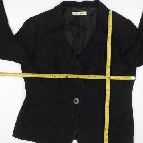 Planet Women's Black UK 16 Textured Bouclé Lined Single Button Blazer