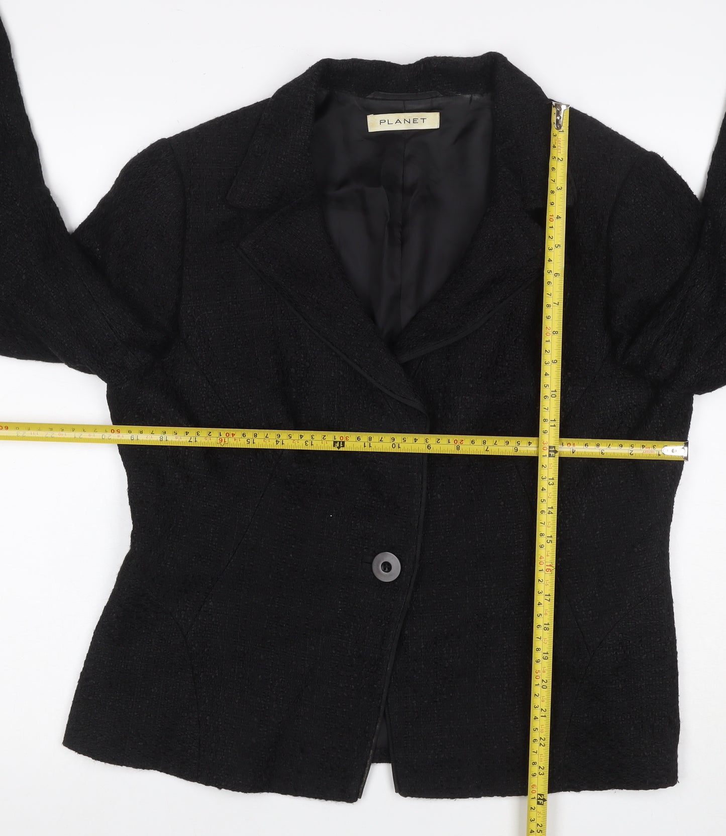 Planet Women's Black UK 16 Textured Bouclé Lined Single Button Blazer