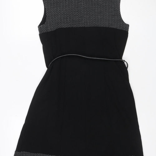 Pepperberry Women’s Black Grey Size 12 Fit & Flare Belted Knee Dress