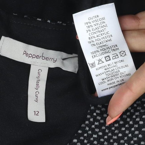 Pepperberry Women’s Black Grey Size 12 Fit & Flare Belted Knee Dress