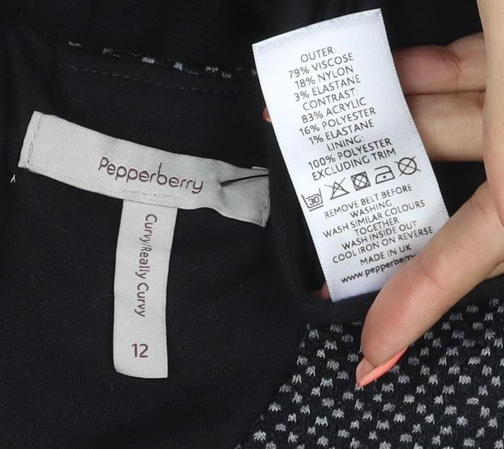 Pepperberry Women’s Black Grey Size 12 Fit & Flare Belted Knee Dress