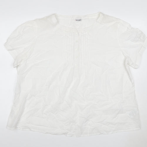 Damart Women White UK 18 Cotton Pleated Button Blouse Short Sleeve
