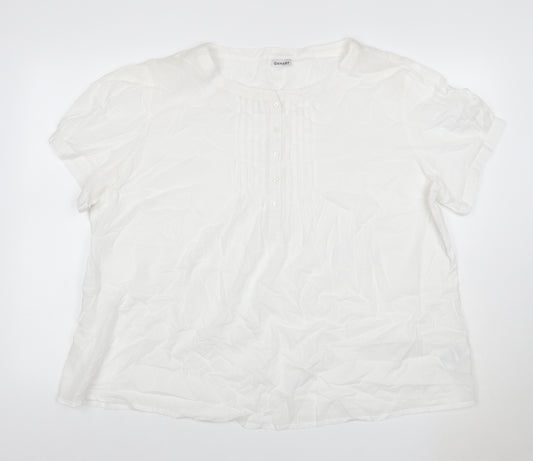 Damart Women White UK 18 Cotton Pleated Button Blouse Short Sleeve