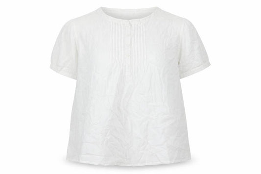 Damart Women White UK 18 Cotton Pleated Button Blouse Short Sleeve