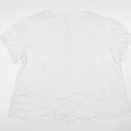 Damart Women White UK 18 Cotton Pleated Button Blouse Short Sleeve