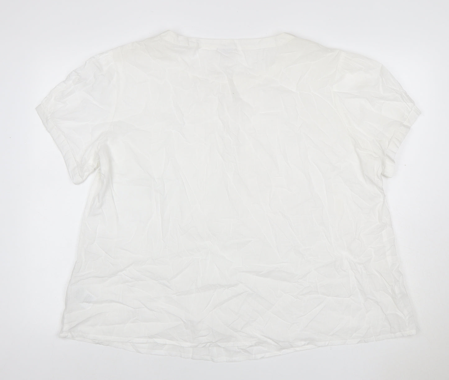 Damart Women White UK 18 Cotton Pleated Button Blouse Short Sleeve
