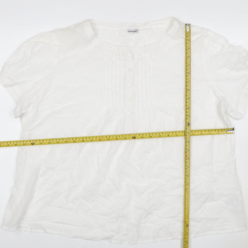 Damart Women White UK 18 Cotton Pleated Button Blouse Short Sleeve