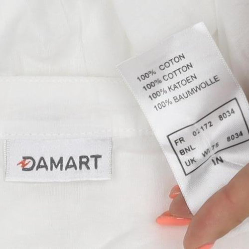 Damart Women White UK 18 Cotton Pleated Button Blouse Short Sleeve