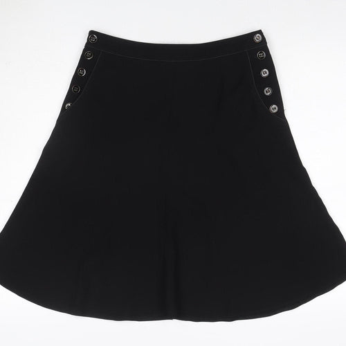 Next Women’s Black UK 12 A-Line Knee Length Button Trim Skirt