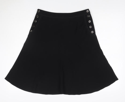 Next Women’s Black UK 12 A-Line Knee Length Button Trim Skirt